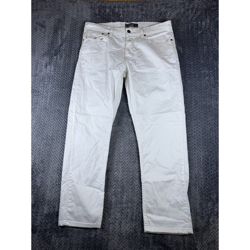 Rugby University Jeans Mens 36x30 White Denim Cotton Stretch Mid Rise Straight